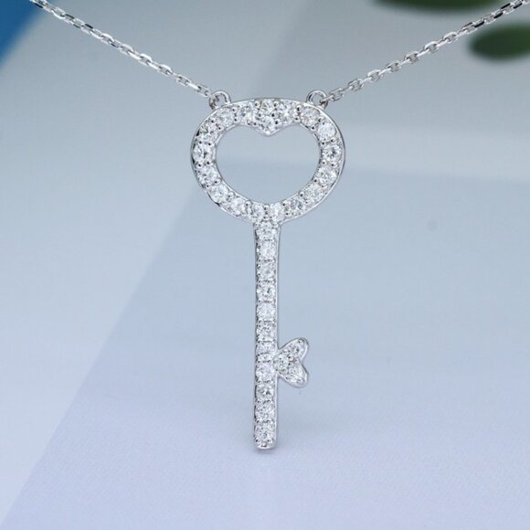 💝 Key Hollow Heart CZ Dainty Micro Pave Beautiful Necklace for Women,EVG… - Picture 1 of 5